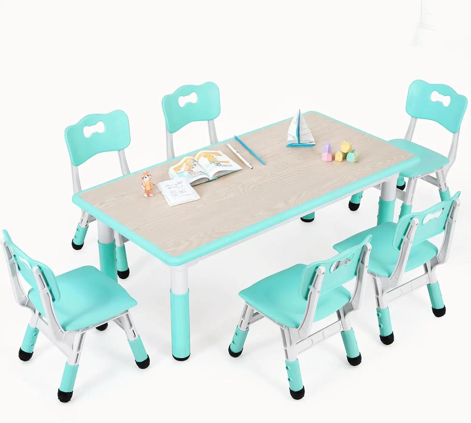 Art Craft For Preschool - 子供用テーブルと椅子6脚セット、高さ調節可能な落書きデスク | 幼稚園のアクティビティ用アートクラフトテーブル、保育園や家庭用