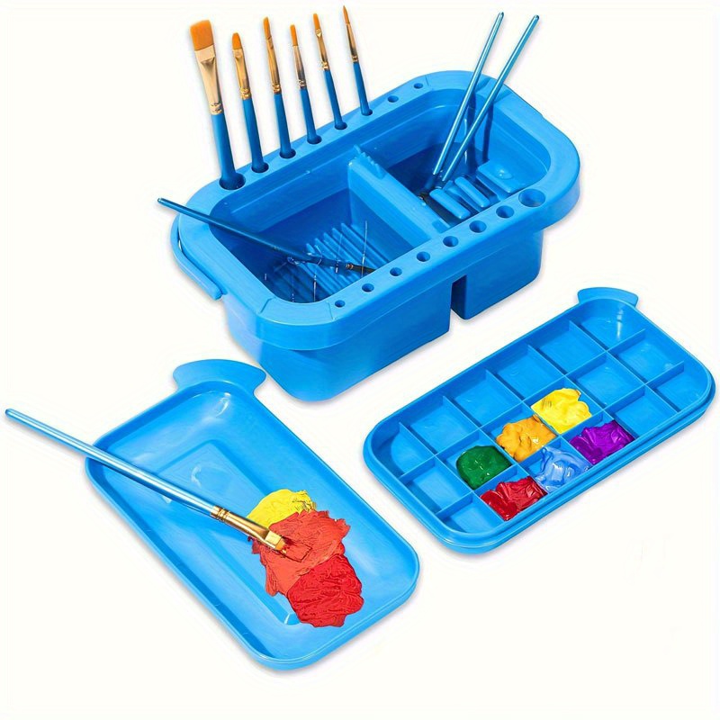 Gouache Paint Set - 3-in-1ペイントブラシクリーナーバスケット（パレット＆蓋付き）、アーティストペイントブラシウォッシャーホルダーボックス（水彩、アクリル、グワッシュ絵画用）