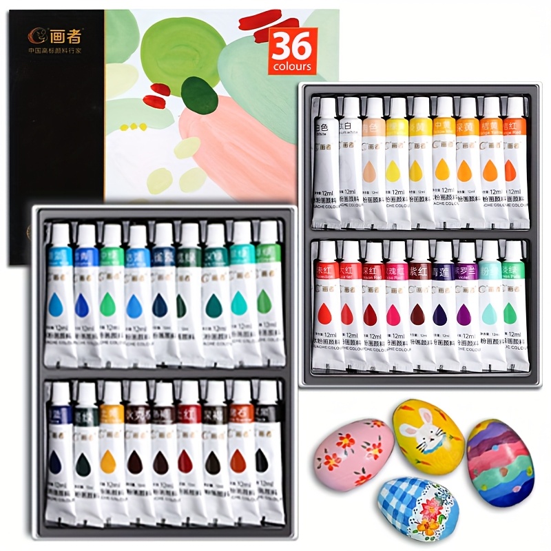 Gouache Paint Set - ガッシュ絵の具セット 36色 12mL/0.4オンス、キャンバス、紙、DIYプロジェクト、工芸品用のプロフェッショナルテンペラ、アーティストや大人に最適