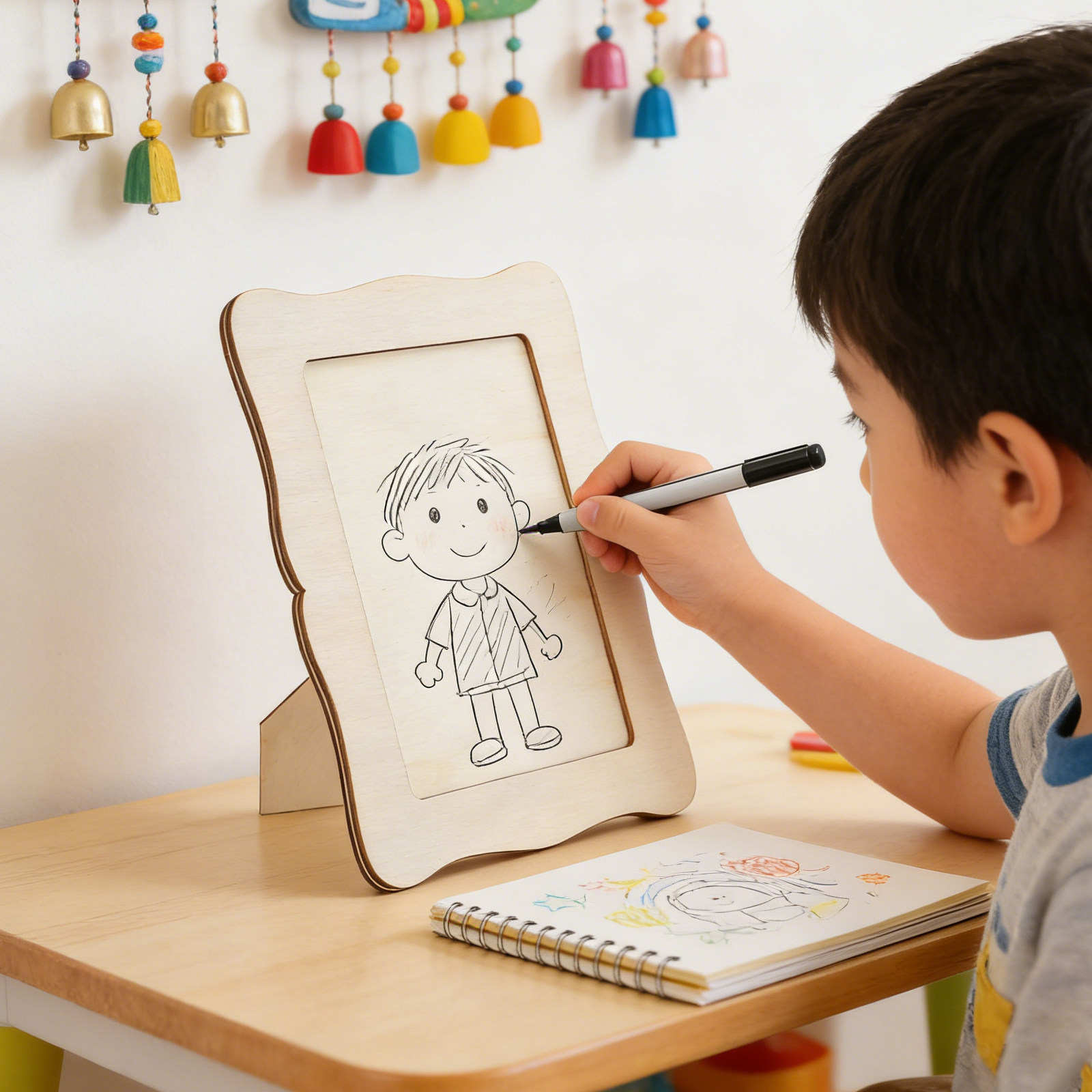 Art Craft For Preschool - 4個入りペイント可能な木製写真フレーム、未完成のDIYクラフトフォトフレーム、幼稚園のアートプロジェクト、家庭や教室の展示用、無垢材