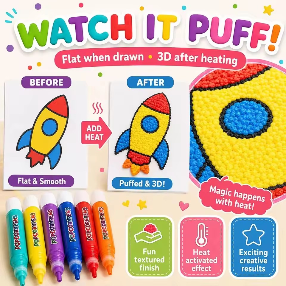 Art Craft Easy - ふわふわポップコーンペンセット、スムーズで塗りやすい3Dアートマーカーキット（ジャーナルクラフト、ノート、グリーティングカード、落書き用）