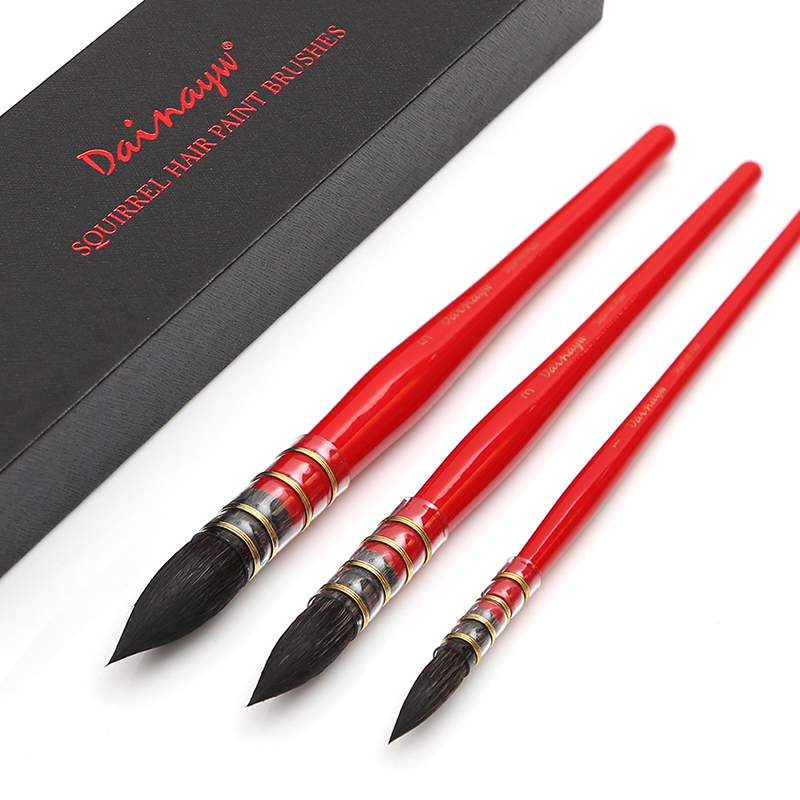 Gouache Paint Set - Dainayw 3 ブラシラウンドリス毛水彩ペイントブラシセット手作りペイントブラシアート絵画用ガッシュウォッシュ/モップアクリル