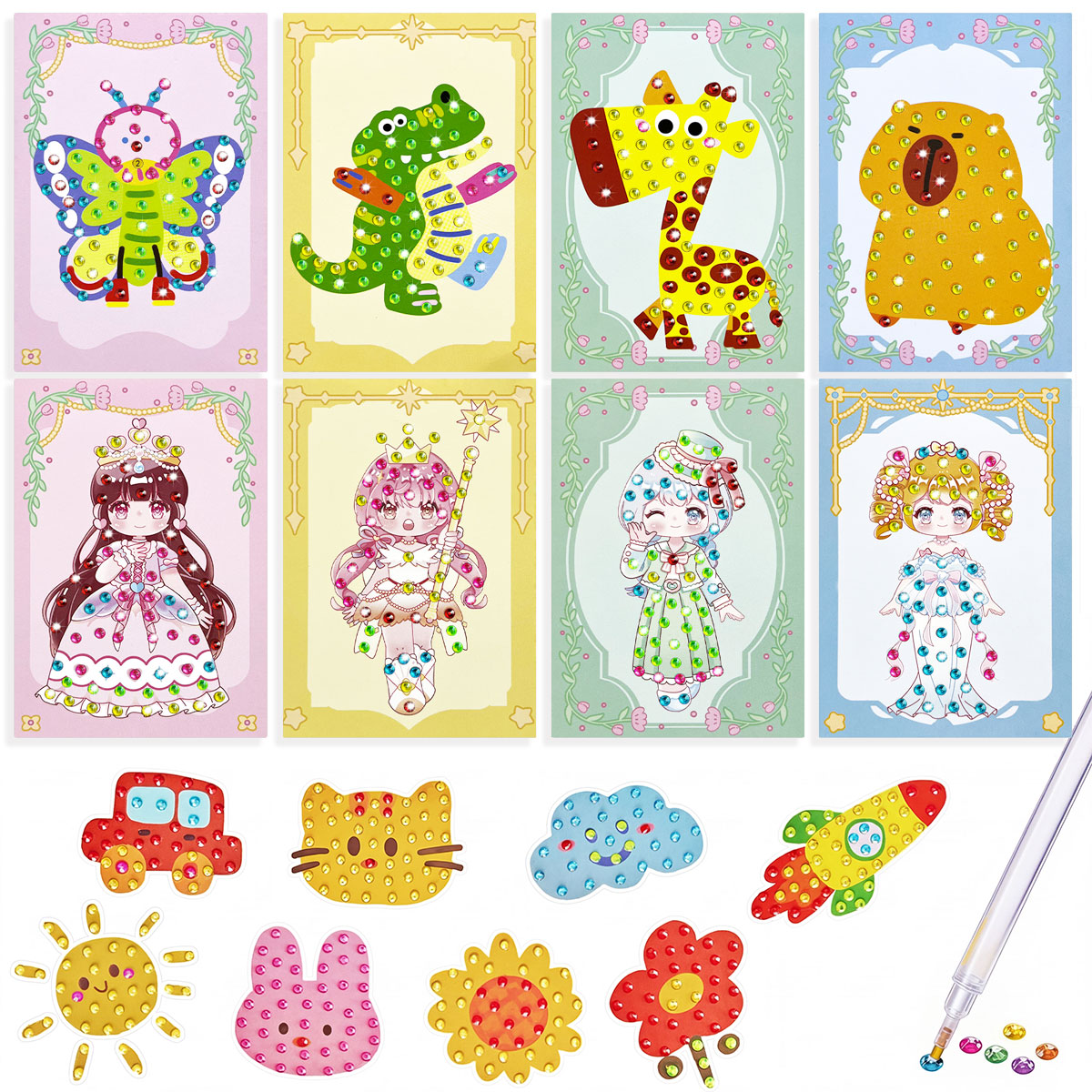Art Craft Easy - 16個入り宝石キットDIYアートクラフトセット簡単で楽しいダイヤモンドペイントバイナンバーズ、オリジナルステッカー作成アクティビティアート用品クラフトギフト