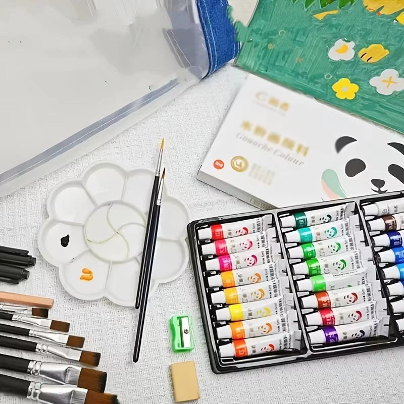 Gouache Paint Set - ガッシュ絵の具セット - アーティストグレード 12/18/24色、キャンバス、木材、工芸品の絵画用の5mlチューブ入り液体水性顔料 - P