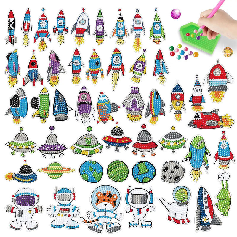 Art And Craft Rocket - スペースダイヤモンドアートキット子供のための DIY ペイントバイナンバー宇宙飛行士惑星宇宙船ロケットダイヤモンド塗装ステッカー刺繍工芸品