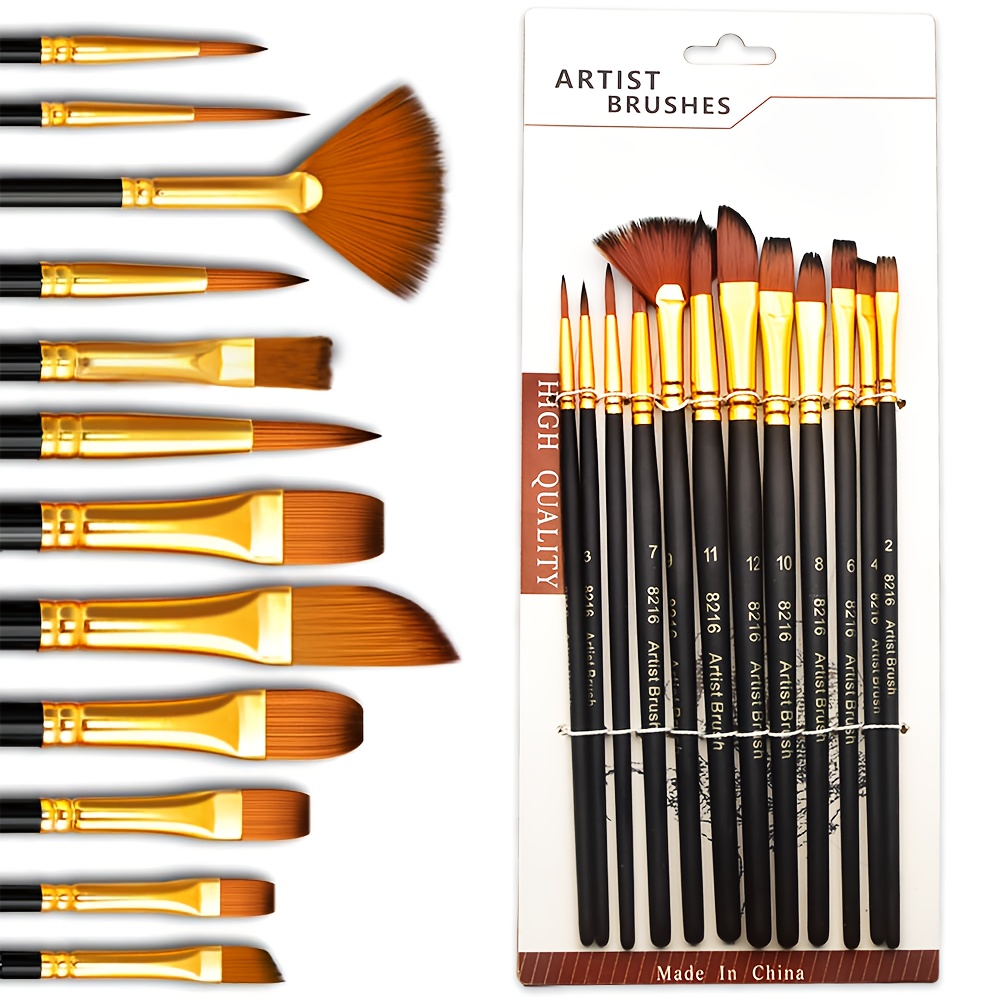 Gouache Paint Set - 12本入りプロフェッショナルアーティストペイントブラシセット - オイル、アクリル、水彩、キャンバス、グワッシュペイント用のプレミアムナイロン毛