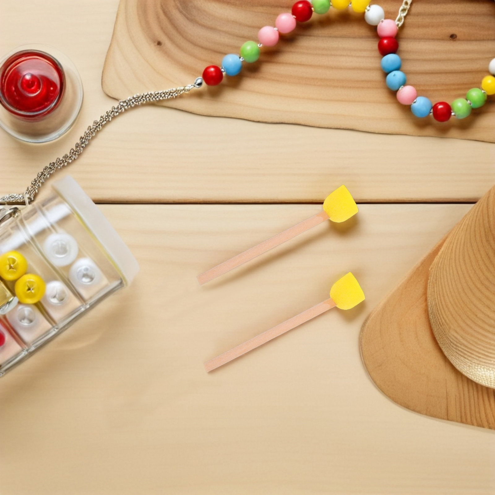 Art Craft For Preschool - 80個入りツールセット 丸型スポンジブラシ 木製ハンドル クラフトペイント用品 幼稚園アート教室ツール DIY