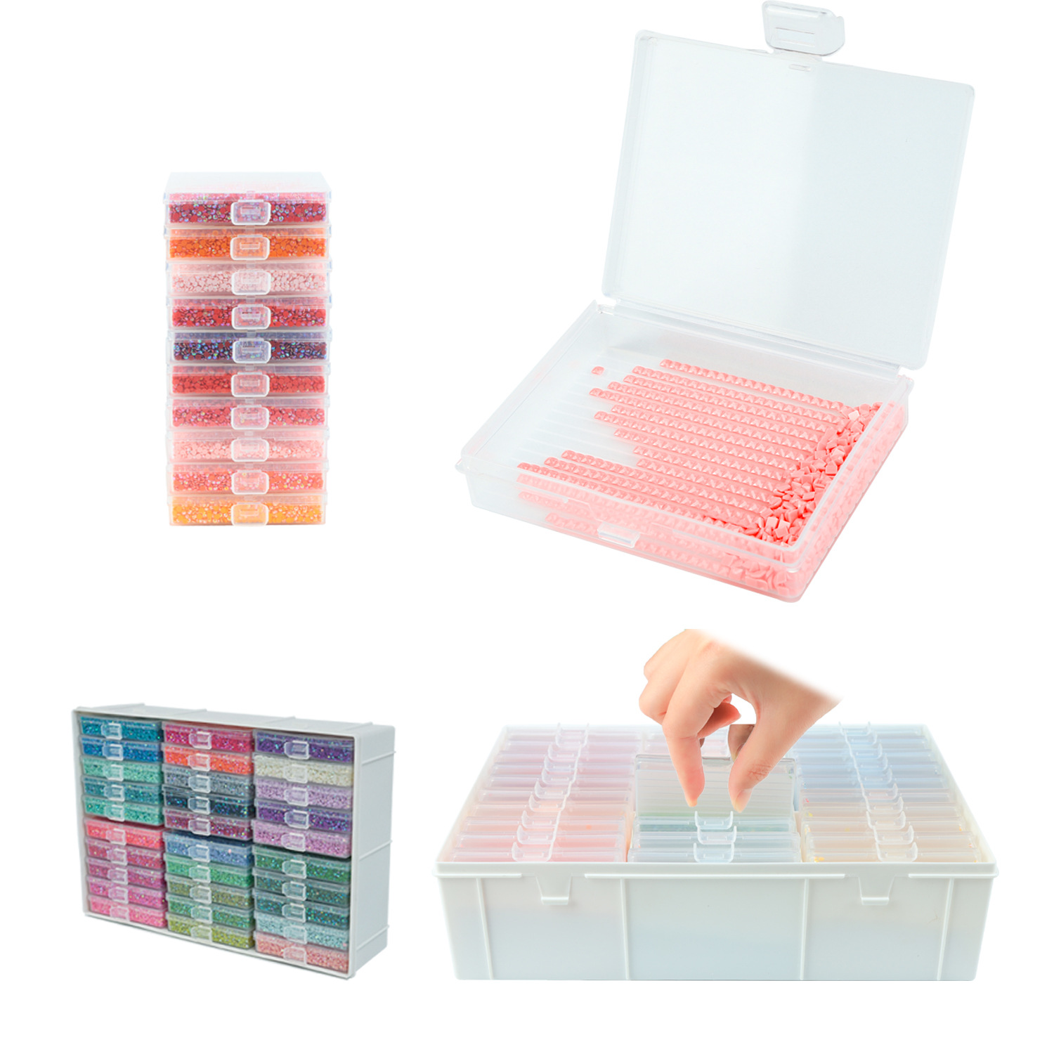 Art Craft Organizer - ダイヤモンドペインティングアートトレイセット、60個の収納ボックスとステッカー付き、5Dモザイクダイヤモンド刺繍ツールオーガナイザー、DIYクラフト用