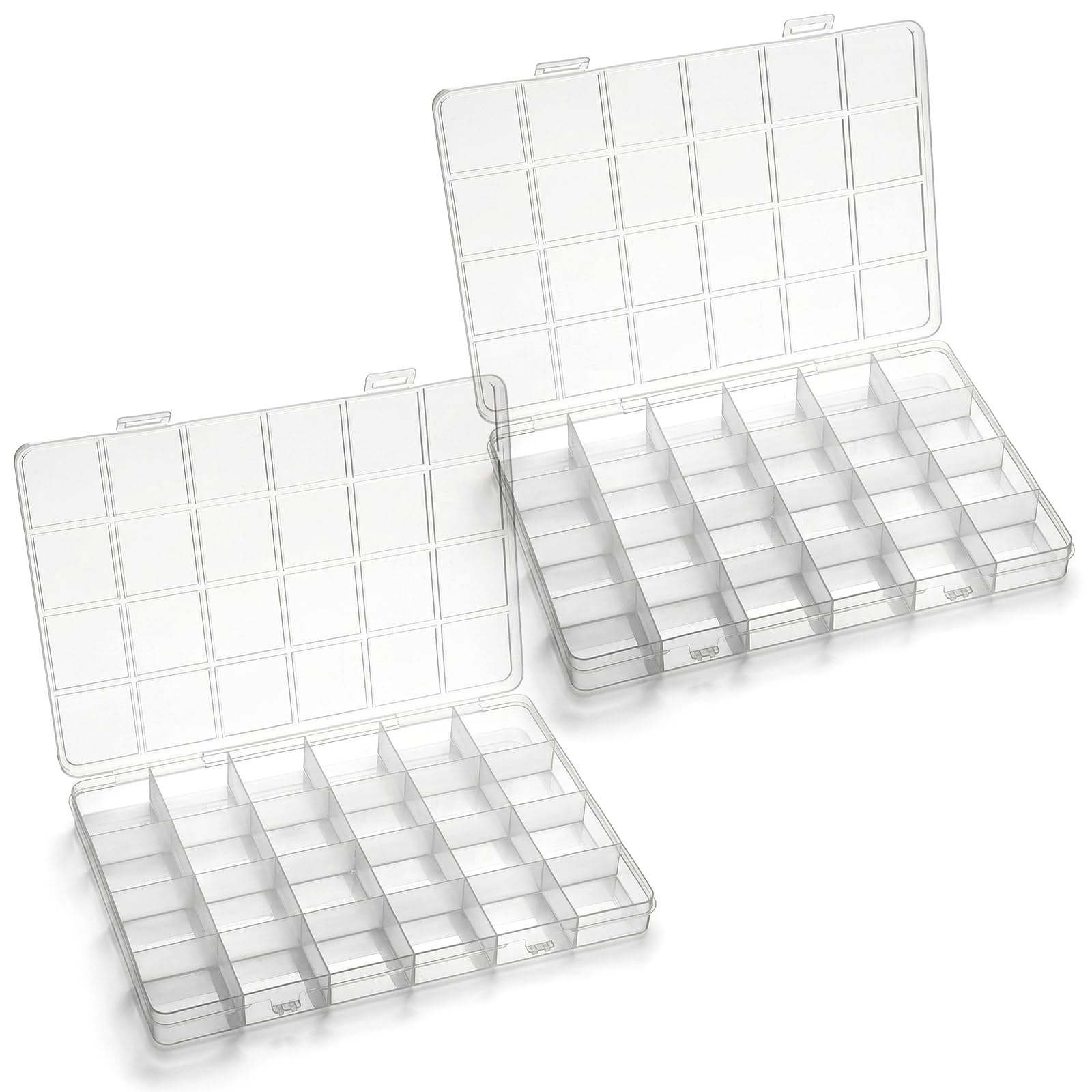 Art Craft Organizer - 24グリッドプラスチックオーガナイザーボックス、調節可能な仕切り付き、ジュエリー、ビーズ、クラフト用品、和紙テープ用の透明収納容器