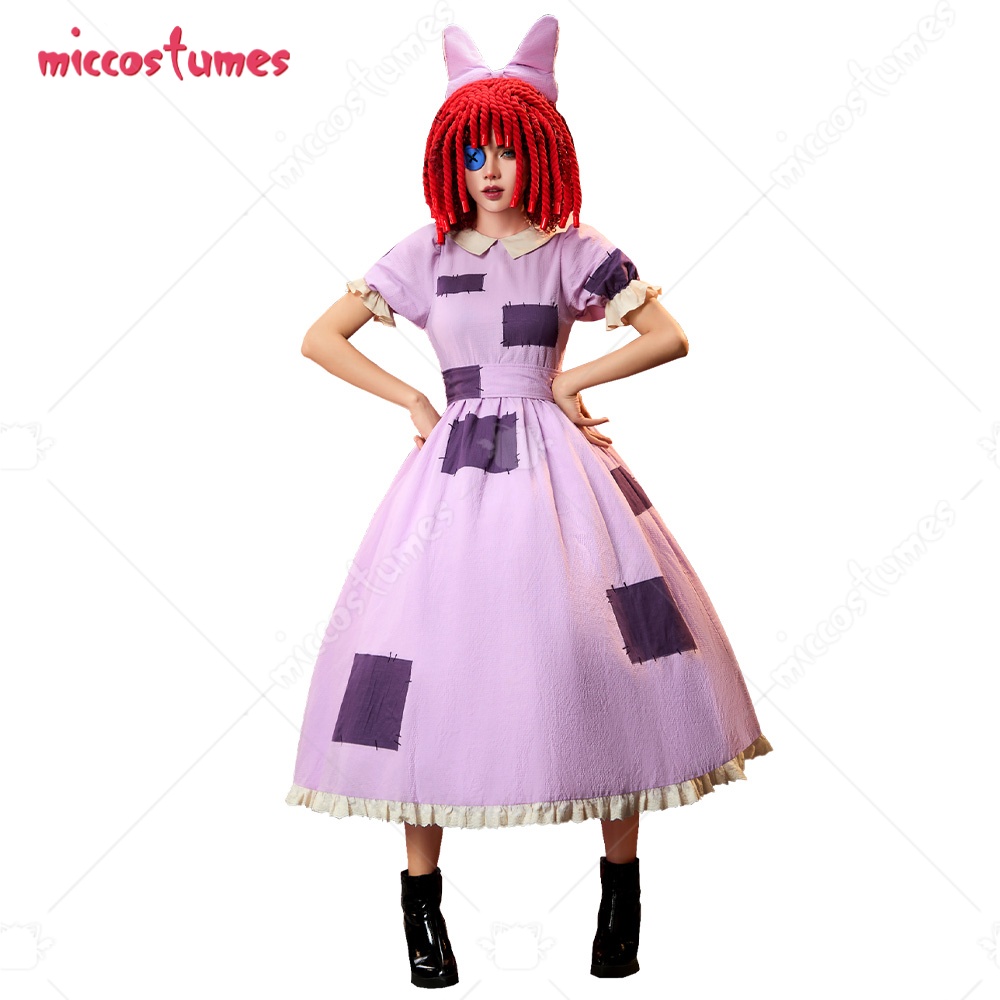 Art Craft Eyes - 【即日発送可能】Cosplay.fm 女性用コスプレ衣装 ラグドール パープル パッチワークドレス ベルトと三つ編みヘアアクセサリー付き