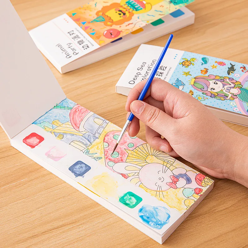 Gouache Paint Set - 20 ページポータブル水彩画帳ぬりえ子供のための描画ガッシュ紙落書き知育玩具文具