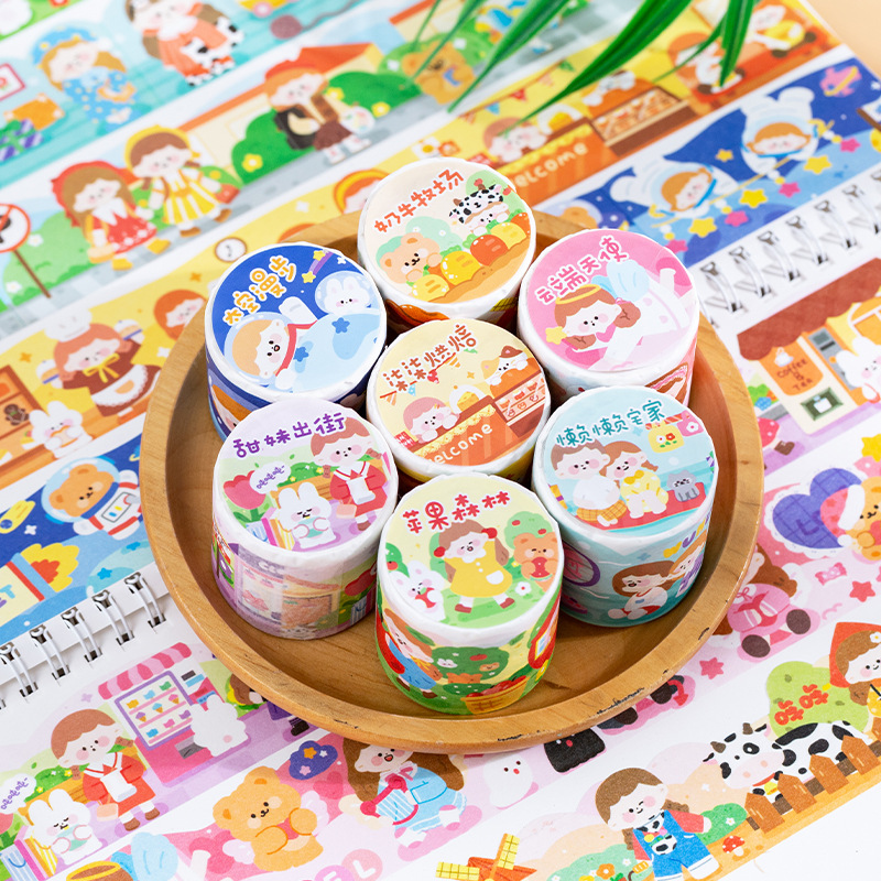 Art Craft Museum - 1ロールのQicai美術館シリーズ和紙テープ、手描きのかわいい漫画装飾テープ、ジャーナルスクラップブッキングDIYクラフト用