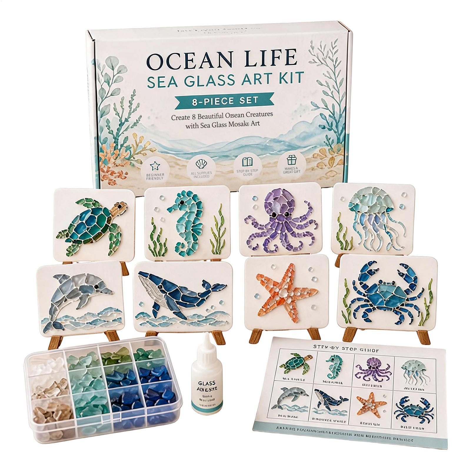 Art Craft Kits For Adults - 1個入り オーシャンライフ シーグラスモザイクアート DIYクラフトキット 海岸海洋動物モザイク作成用品 航海風ホームデコレーション
