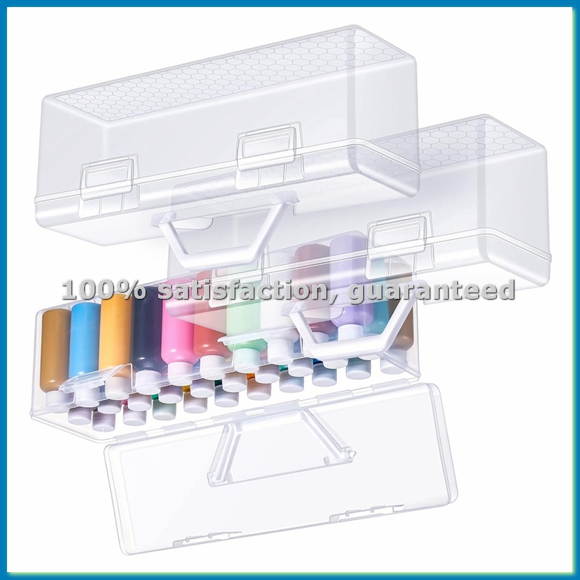 Art Craft Organizer - 2フロア用ペイント収納ボックス3個。 Oz アクリル絵の具、ハンドル付きアクリルポータブルクラフトアートオーガナイザー、30本入り ホワイト-ABLL