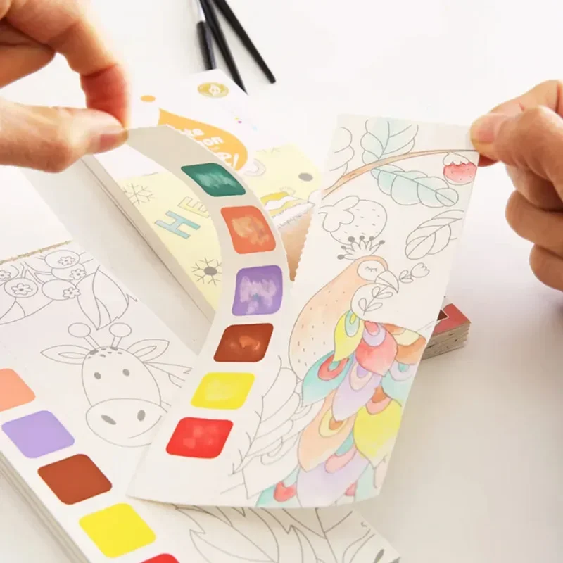 Gouache Paint Set - 子供用ポータブル水彩画帳、水筆で描く、ガッシュ、落書き、絵を塗るおもちゃ、幼稚園のギフト