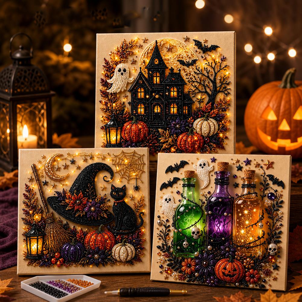 ハロウィンゴースト＆パンプキン3DパールアートDIYキット（ - Art Craft Halloween のレビューと価格