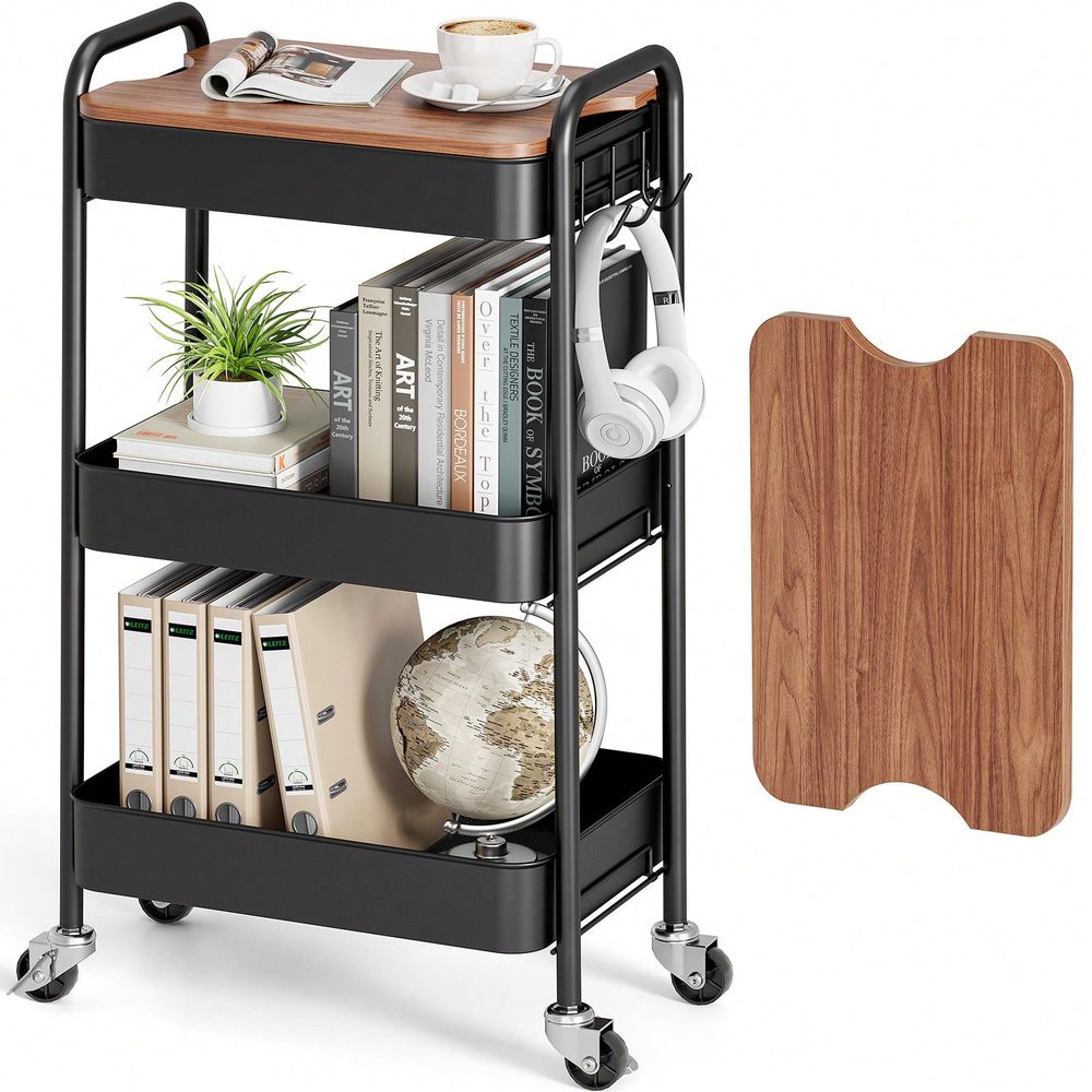 3段式ローリングカート、取り外し可能なトレイトップ付き金属製 - Art Craft Organizer のレビューと価格