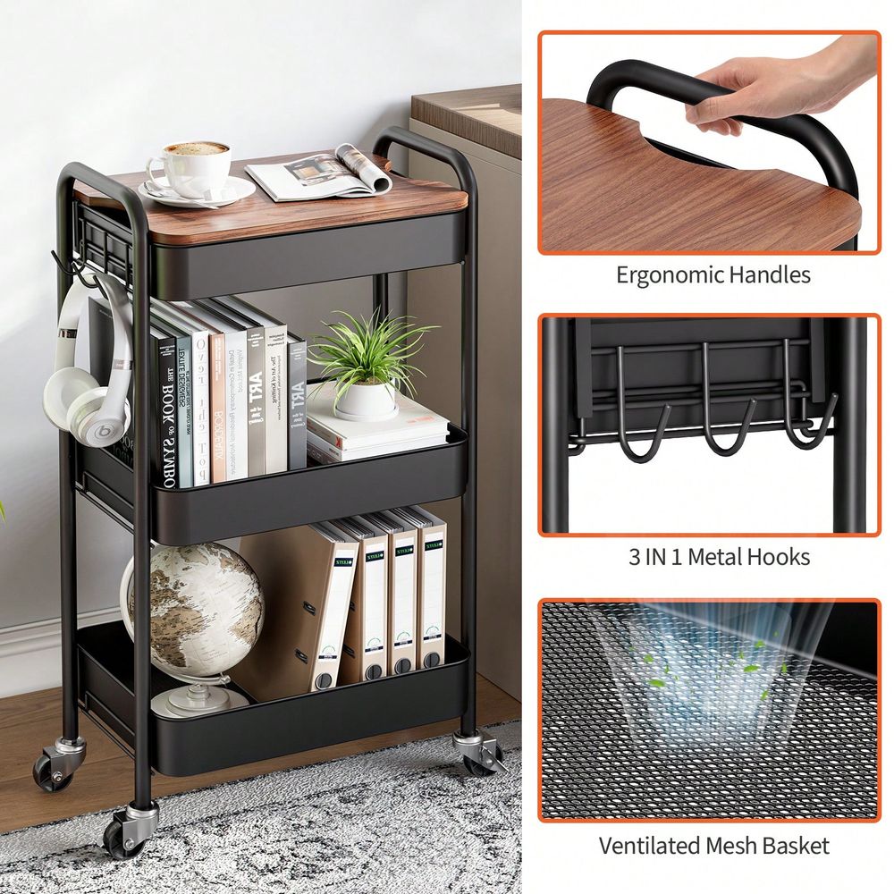 3段式ローリングカート、取り外し可能なトレイトップ付き金属製 - Art Craft Organizer のレビューと価格