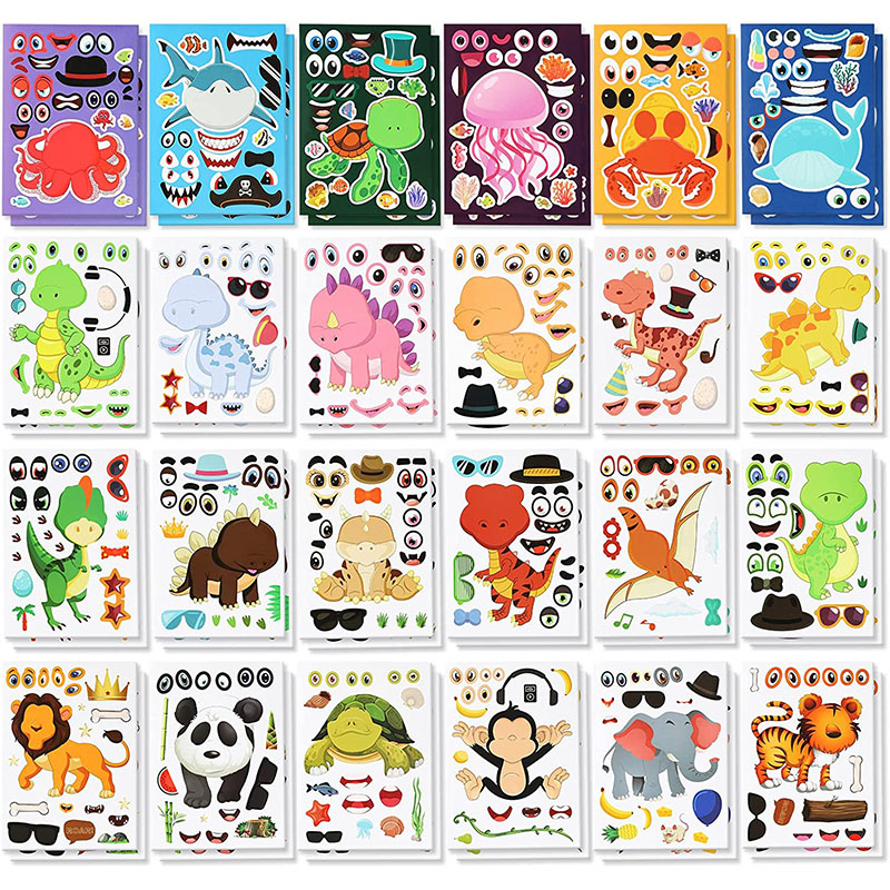 12/24 枚の顔ステッカー動物園動物海恐竜ギフトフェスティ - Art And Craft Zoo Animals のレビューと価格