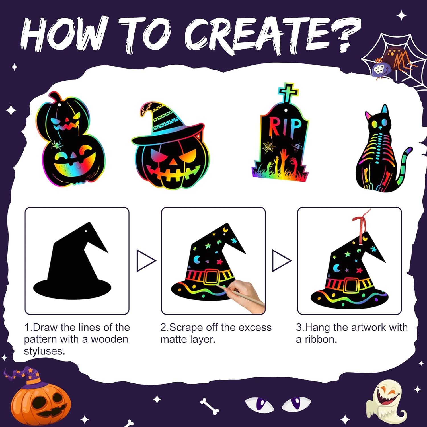 12 個ハロウィン DIY スクラッチペーパーレインボーアー - Art Craft Halloween のレビューと価格