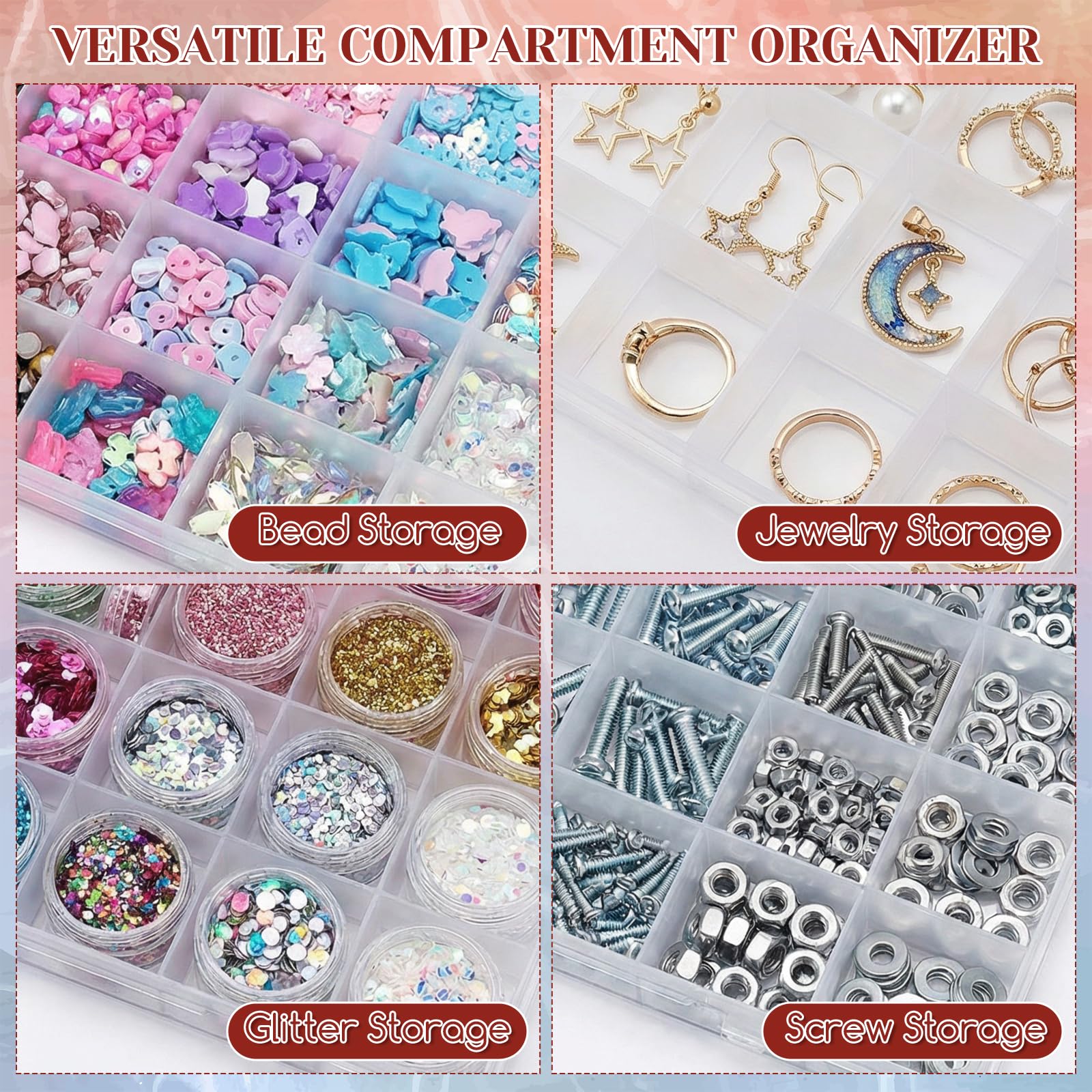 24グリッドプラスチックオーガナイザーボックス、調節可能な仕 - Art Craft Organizer のレビューと価格