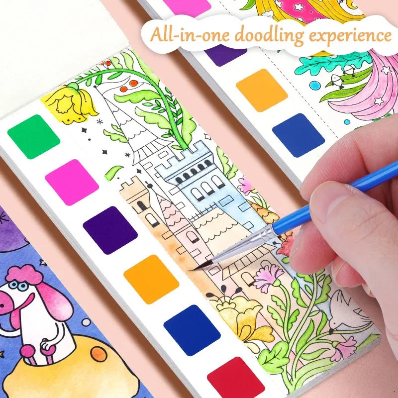 ポータブル水彩ブックセット - 12枚のガッシュ絵画、ブラシ - Gouache Paint Set のレビューと価格